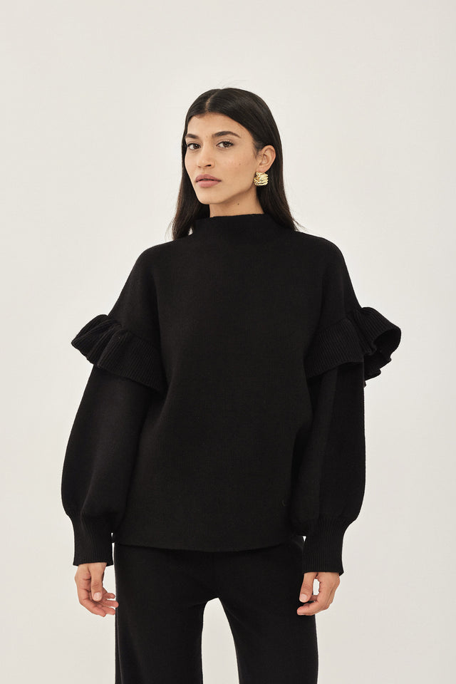 סוודר פרזנט שרוולים תפוחים פפלום שחור