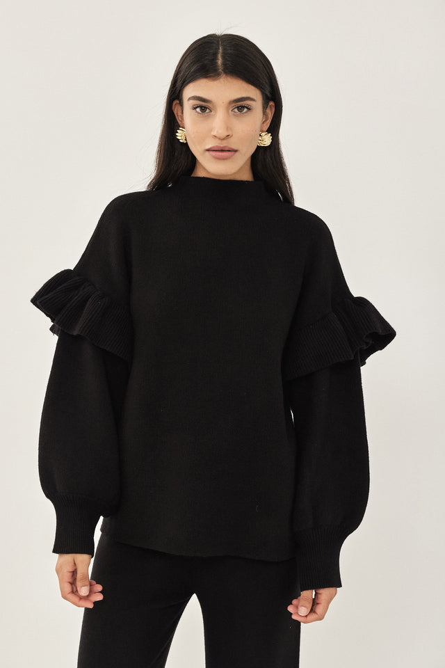 סוודר פרזנט שרוולים תפוחים פפלום שחור