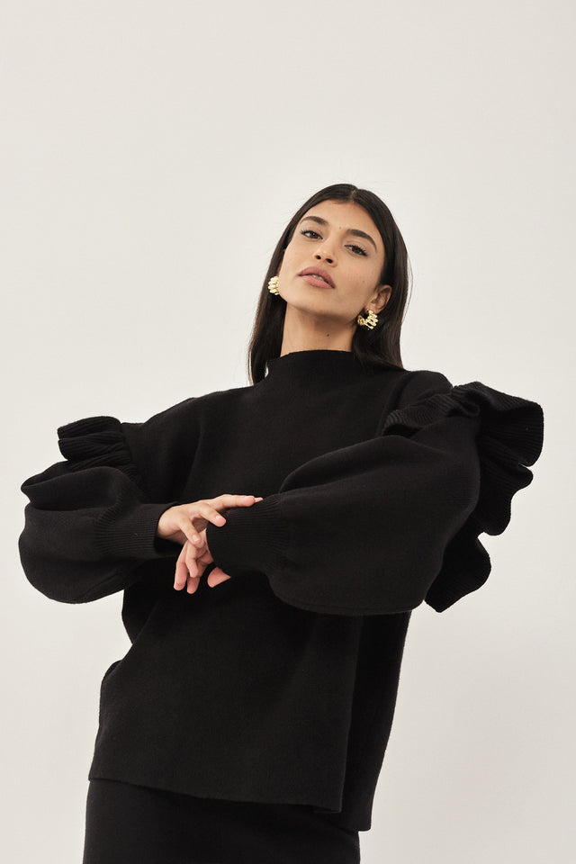 סוודר פרזנט שרוולים תפוחים פפלום שחור