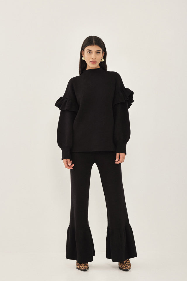 סוודר פרזנט שרוולים תפוחים פפלום שחור