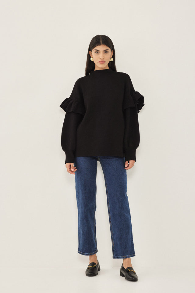 סוודר פרזנט שרוולים תפוחים פפלום שחור