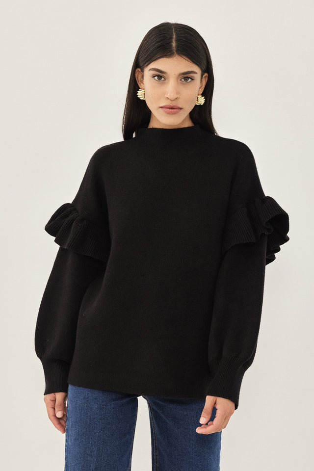 סוודר פרזנט שרוולים תפוחים פפלום שחור