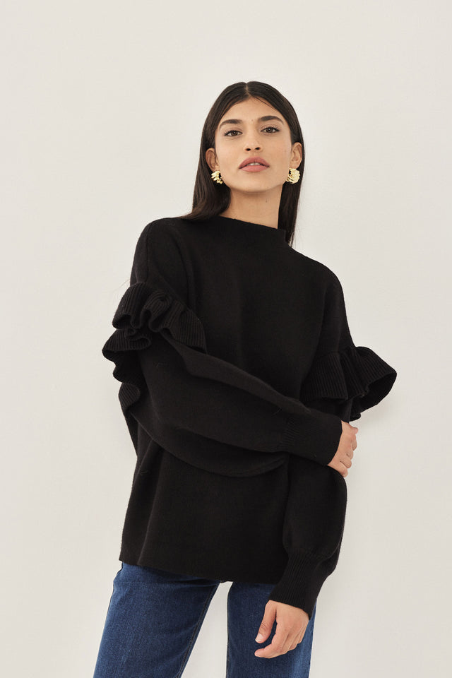 סוודר פרזנט שרוולים תפוחים פפלום שחור