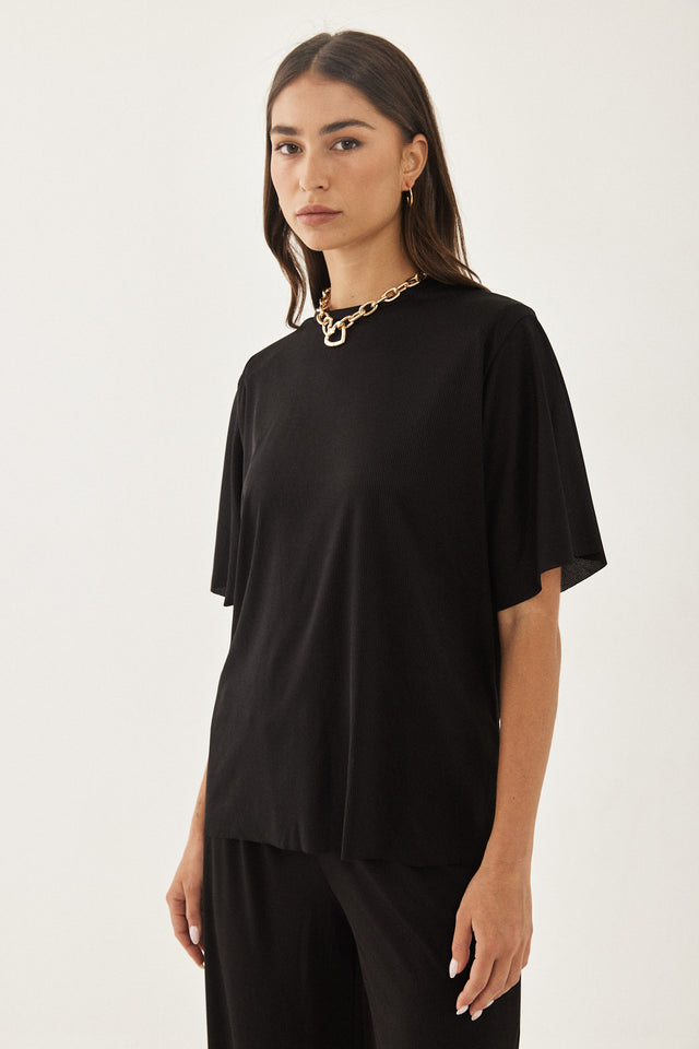 חולצת ריב ספיריט שרוולי פעמון כריות נשלפות שחורה