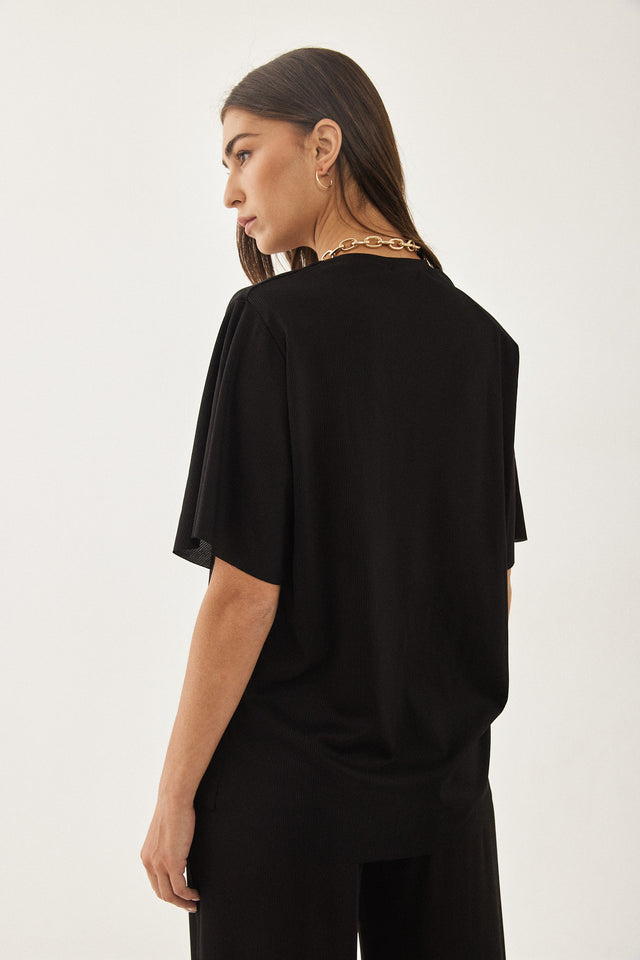 חולצת ריב ספיריט שרוולי פעמון כריות נשלפות שחורה