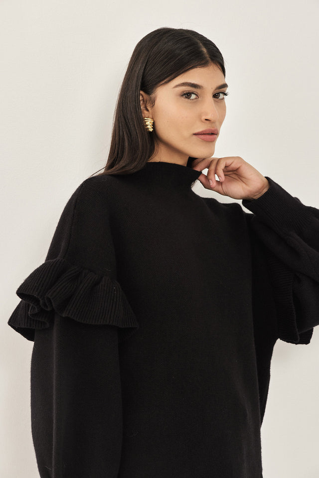 סוודר פרזנט שרוולים תפוחים פפלום שחור