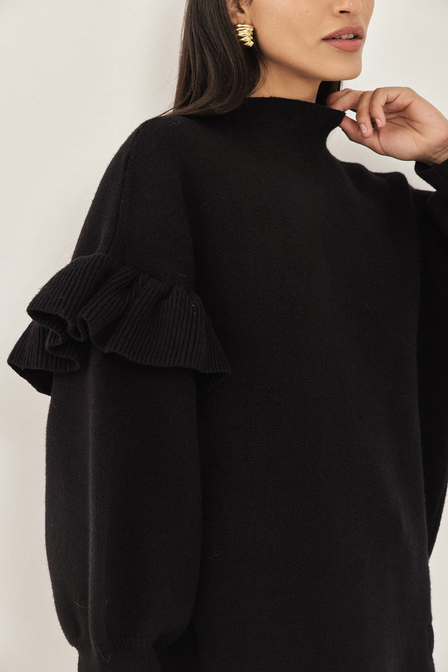 סוודר פרזנט שרוולים תפוחים פפלום שחור