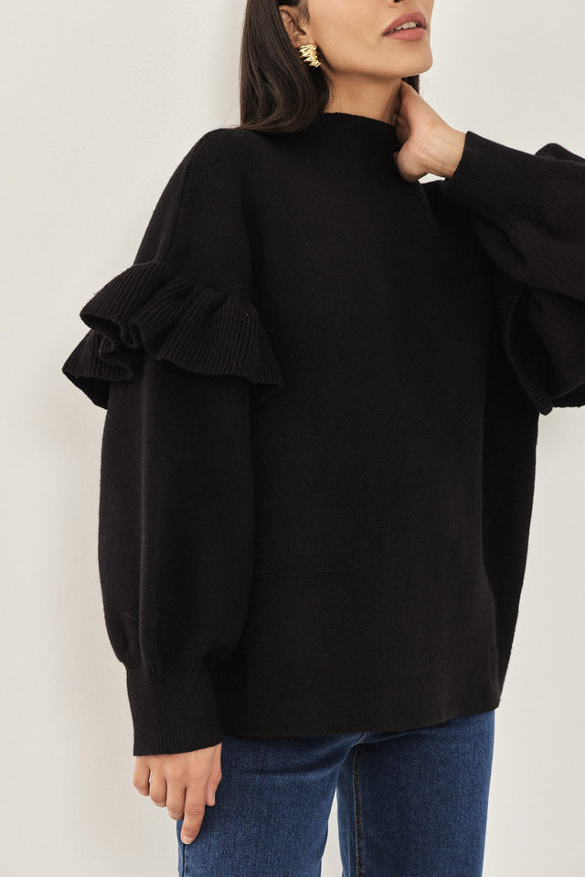 סוודר פרזנט שרוולים תפוחים פפלום שחור