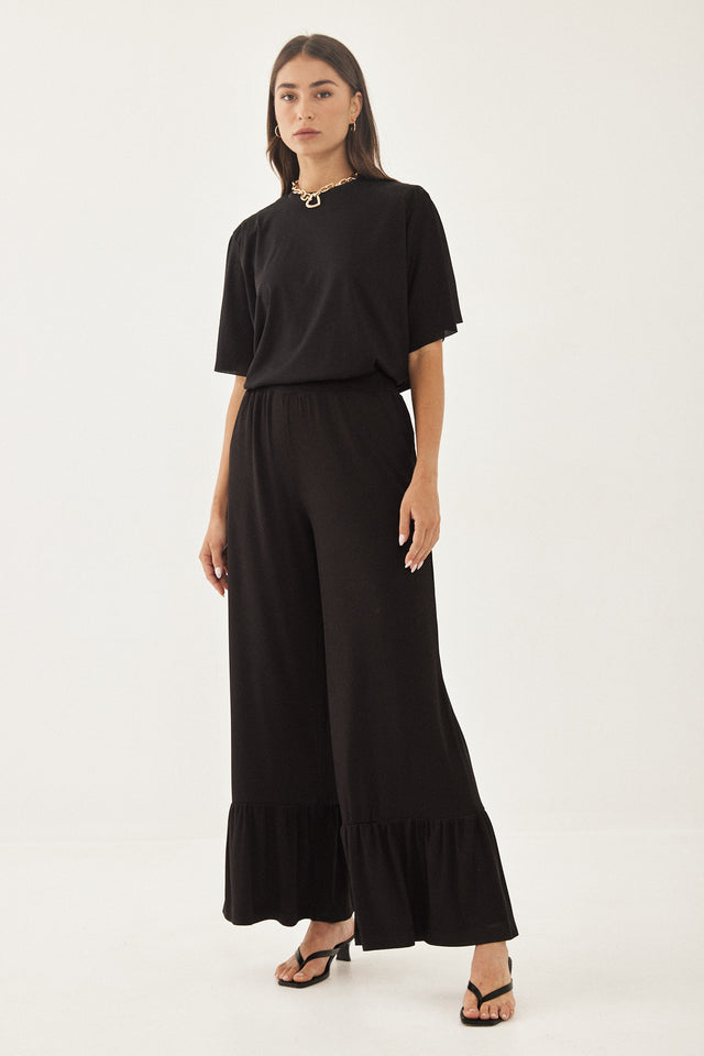 חולצת ריב ספיריט שרוולי פעמון כריות נשלפות שחורה