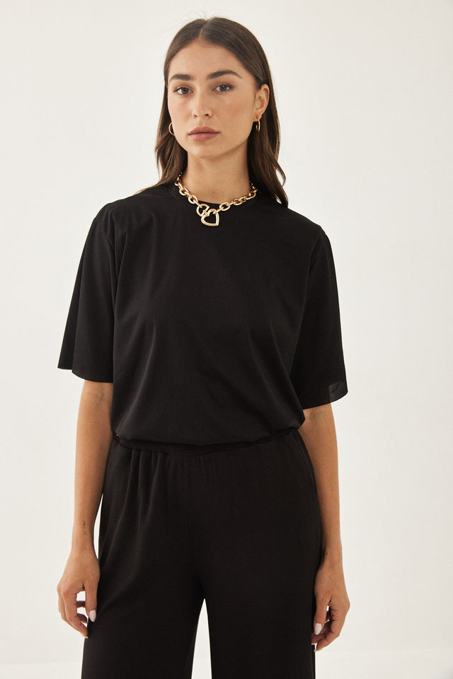 חולצת ריב ספיריט שרוולי פעמון כריות נשלפות שחורה