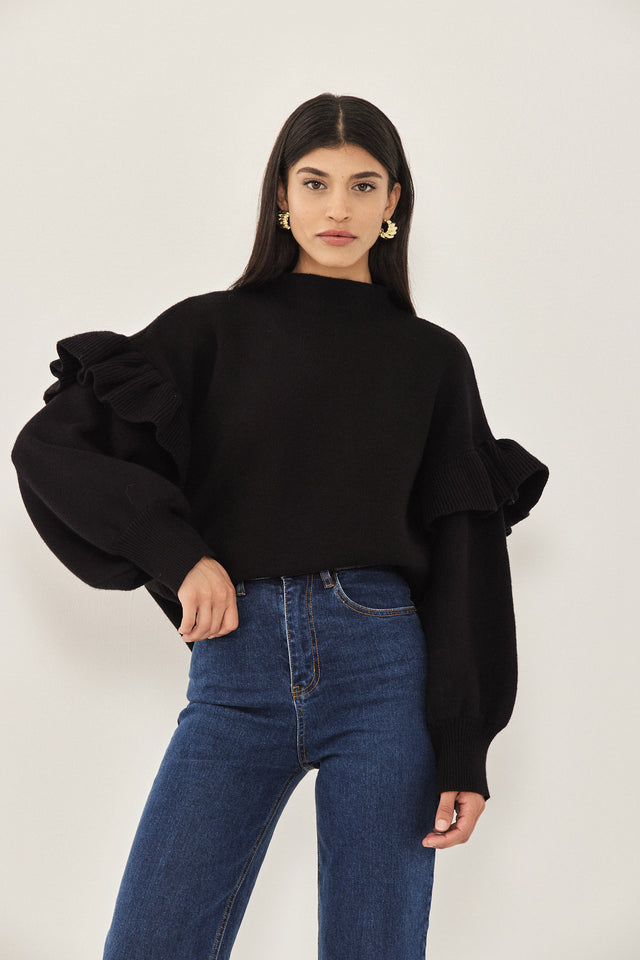 סוודר פרזנט שרוולים תפוחים פפלום שחור