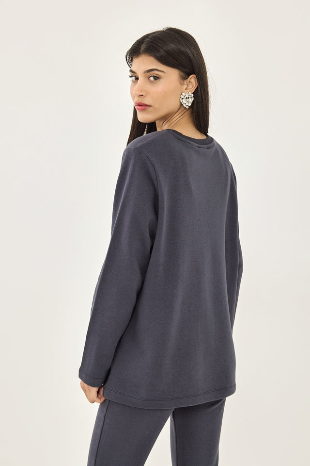 סווטשירט ליבי פרנץ' טרי כריות נשלפות כחול נייבי