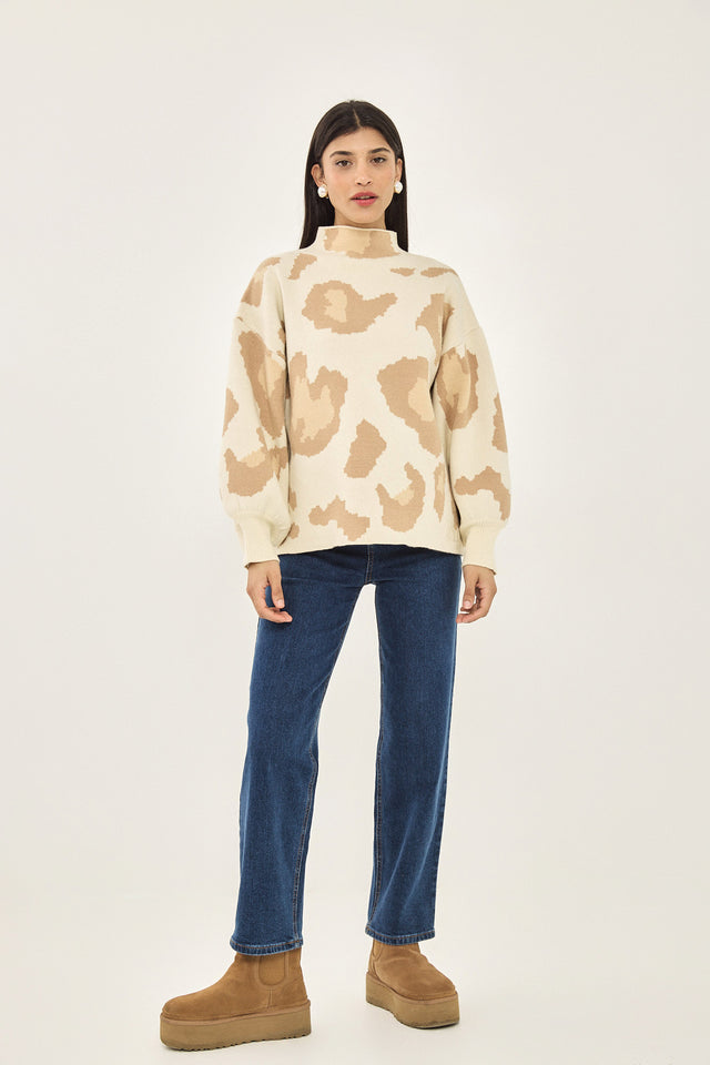 סוודר פרזנט שרוולים תפוחים שרוולים תפוחים מנומר שמנת