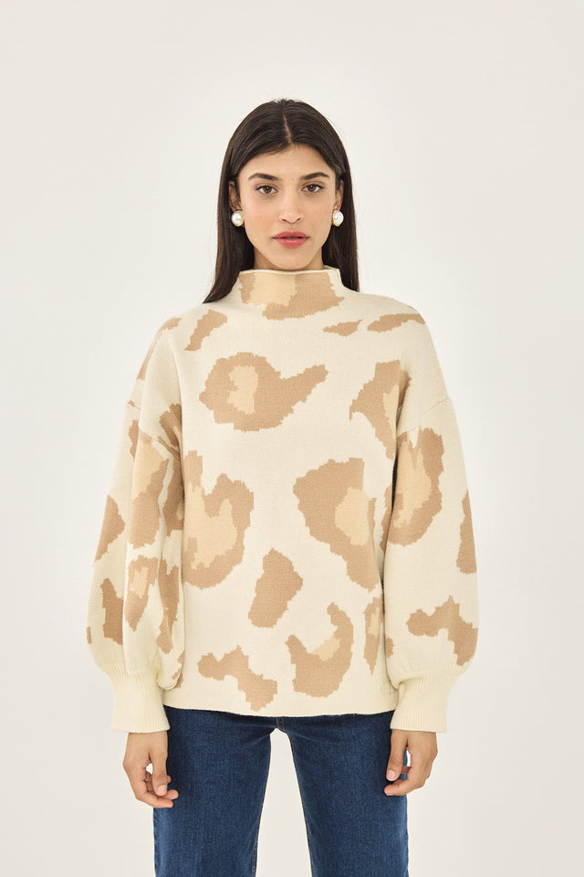 סוודר פרזנט שרוולים תפוחים שרוולים תפוחים מנומר שמנת