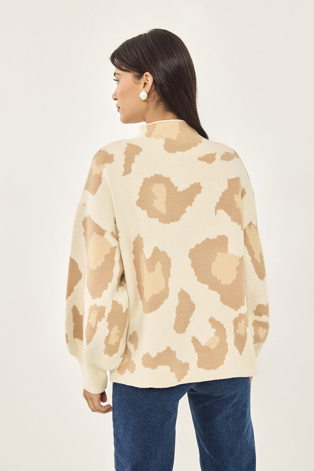 סוודר פרזנט שרוולים תפוחים שרוולים תפוחים מנומר שמנת