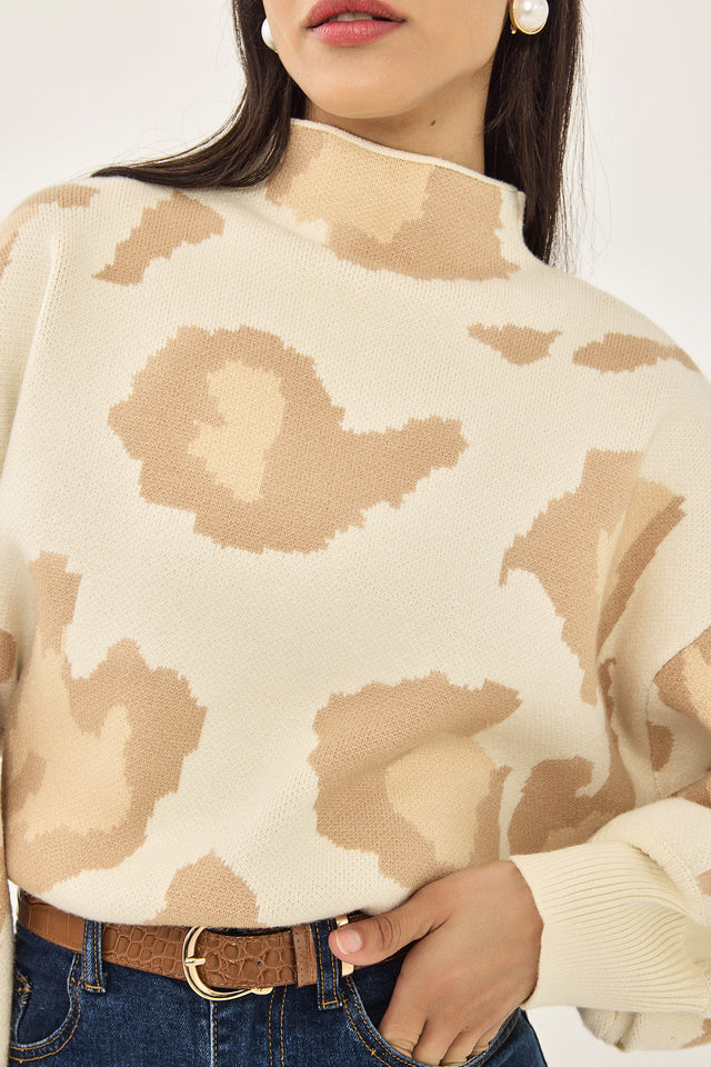 סוודר פרזנט שרוולים תפוחים שרוולים תפוחים מנומר שמנת