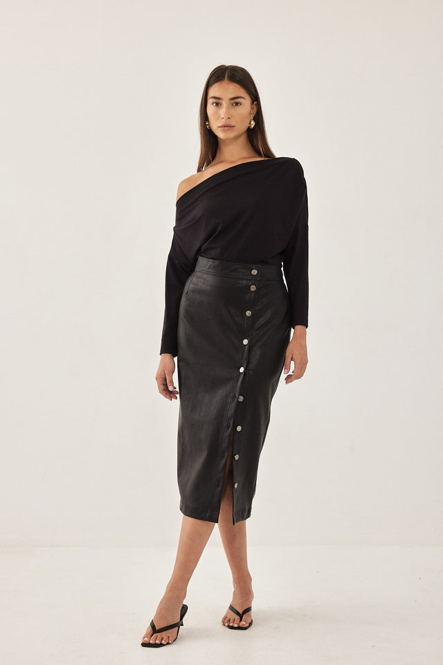 חצאית דמוי עור מלאני מידי שחורה