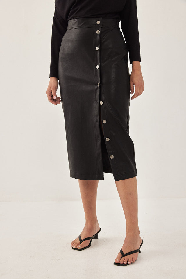 חצאית דמוי עור מלאני מידי שחורה