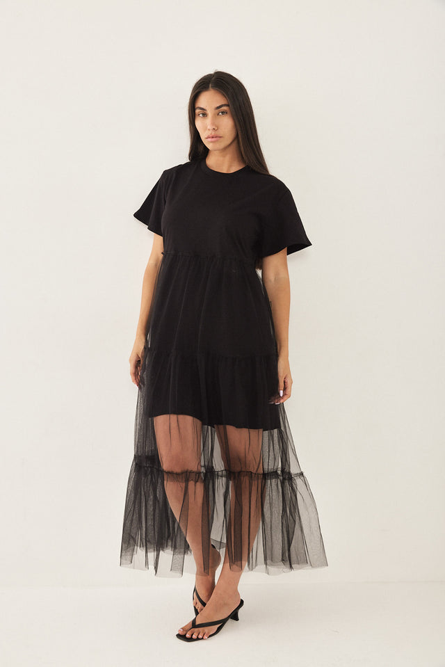 שמלת טול שקופה גבריאל שחורה