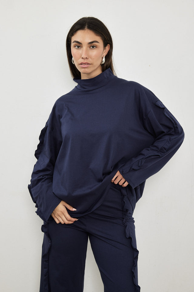 חולצת מיני גולף פפלום בשרוולים כחול נייבי