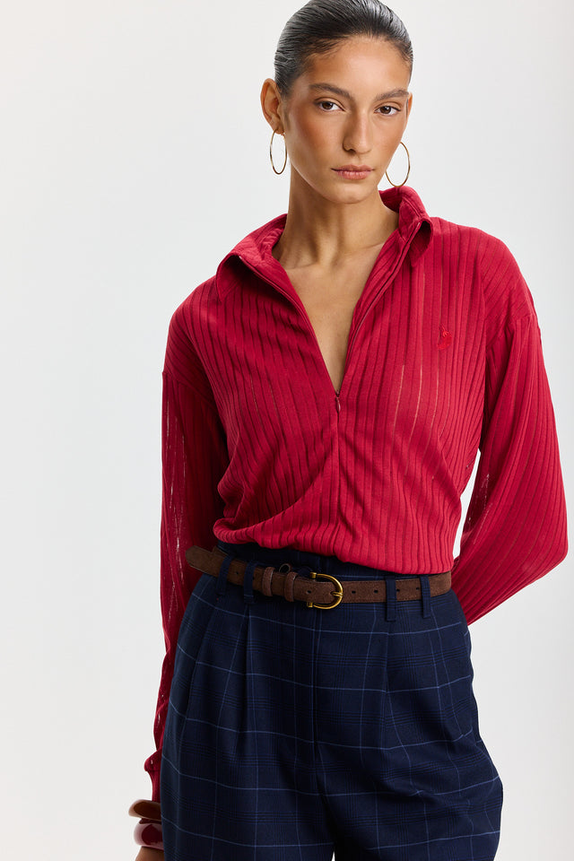 חולצת זיפר וונט שרוולים ארוכים אדום דובדבן