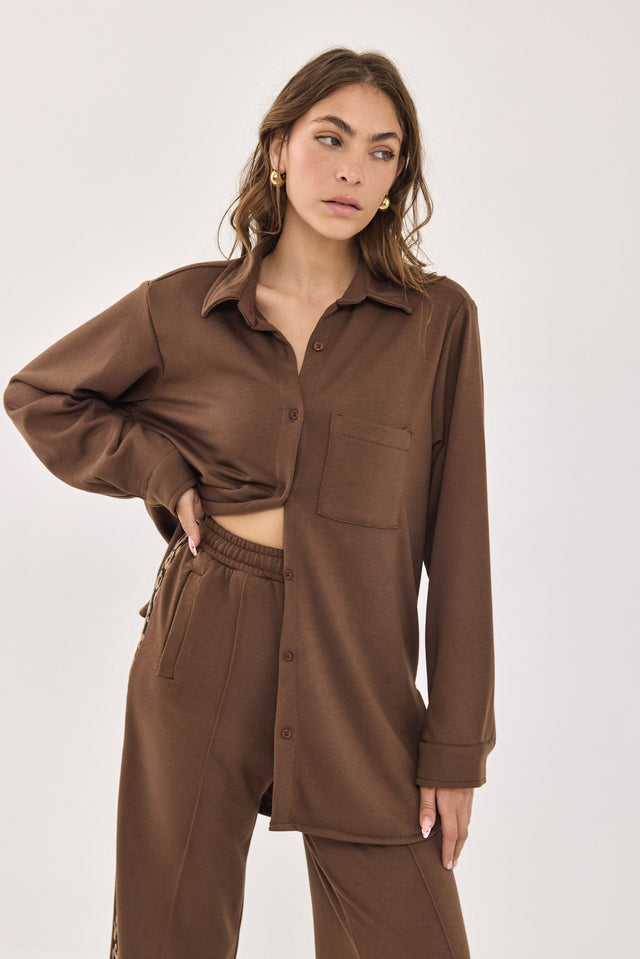 חולצה מכופתרת ברנדי פרנץ' טרי חומה