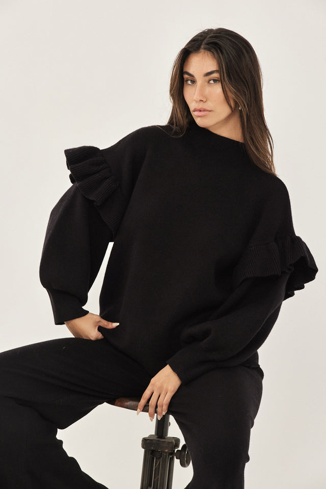 סוודר פרזנט שרוולים תפוחים פפלום שחור