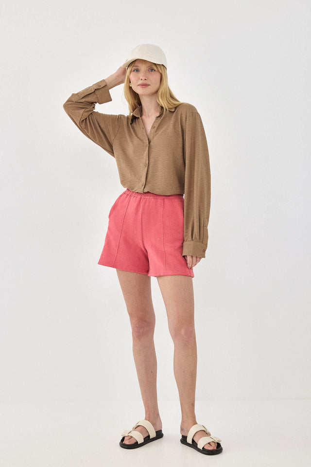 חולצה מכופתרת מקיאטו ארוכה קאמל