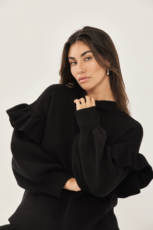 סוודר פרזנט שרוולים תפוחים פפלום שחור