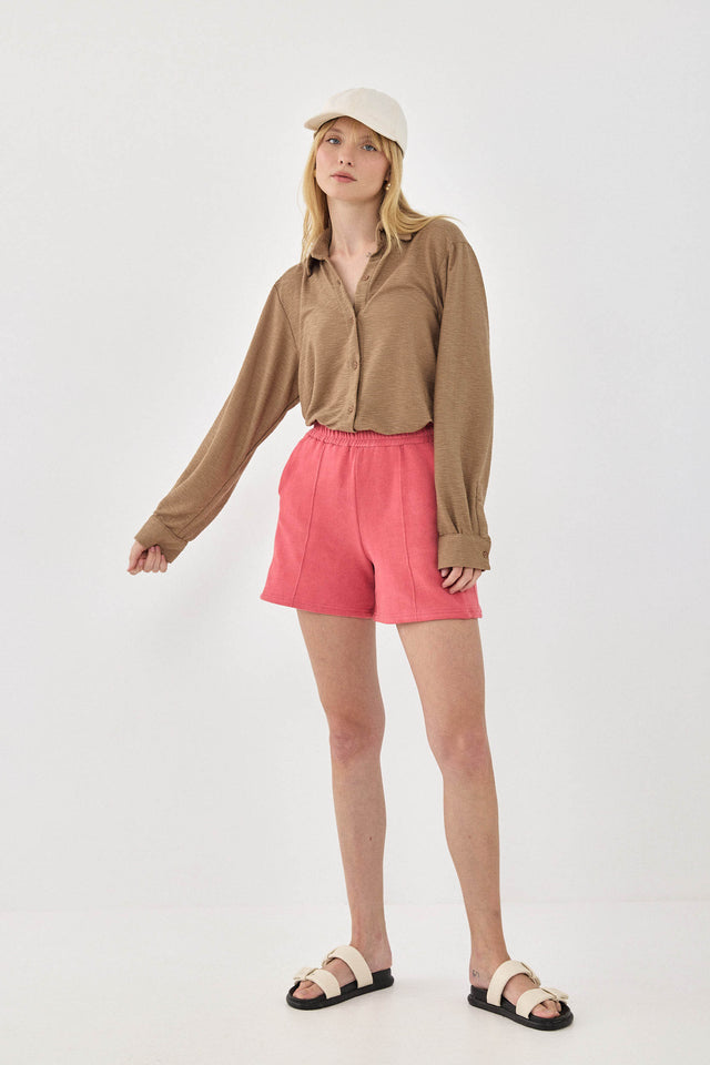 חולצה מכופתרת מקיאטו ארוכה קאמל