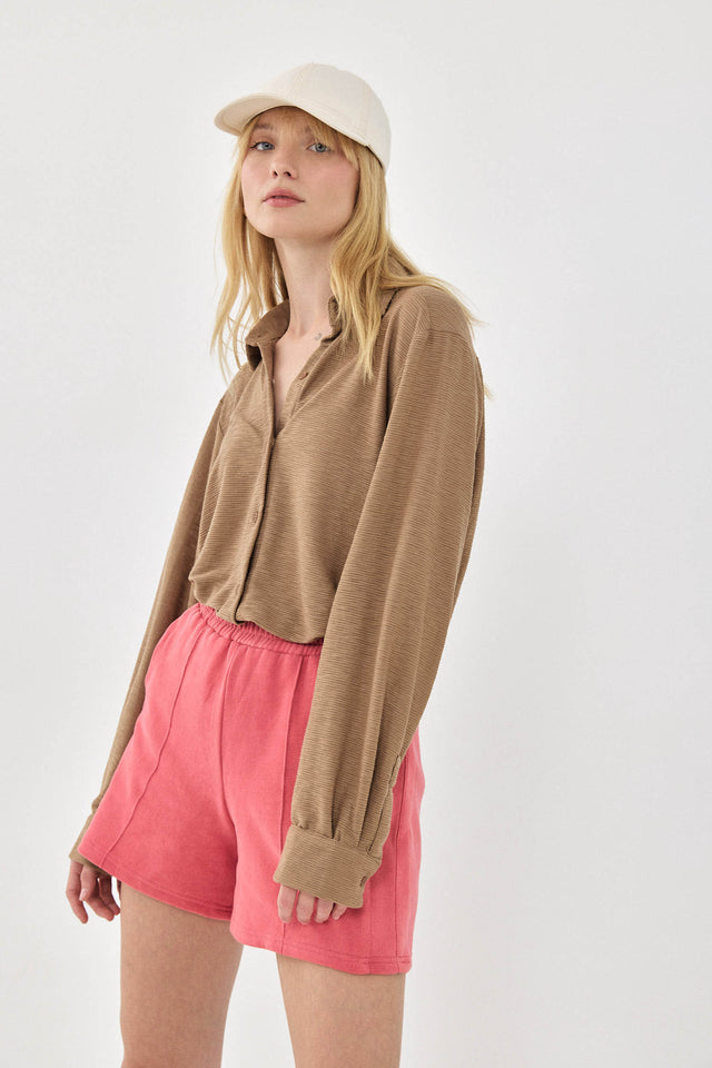 חולצה מכופתרת מקיאטו ארוכה קאמל