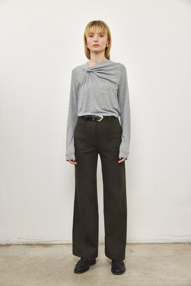 מכנסיים מחוייטים אקלייר ריב כיסים אפורים