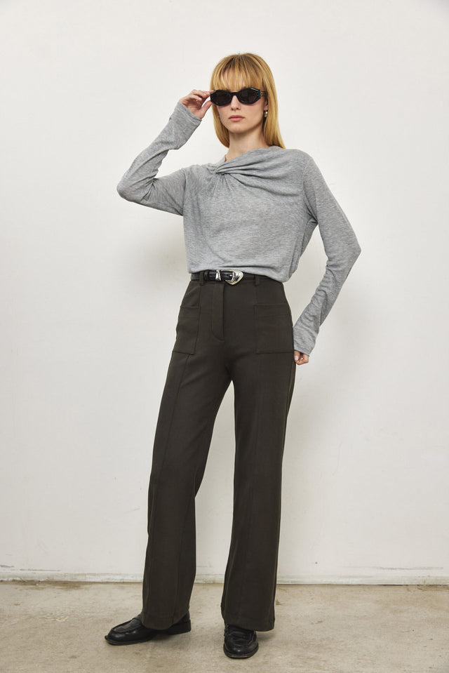 מכנסיים מחוייטים אקלייר ריב כיסים אפורים