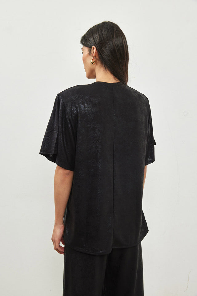 חולצת ריב ספיריט גליטר שרוולי פעמון כריות נשלפות שחורה