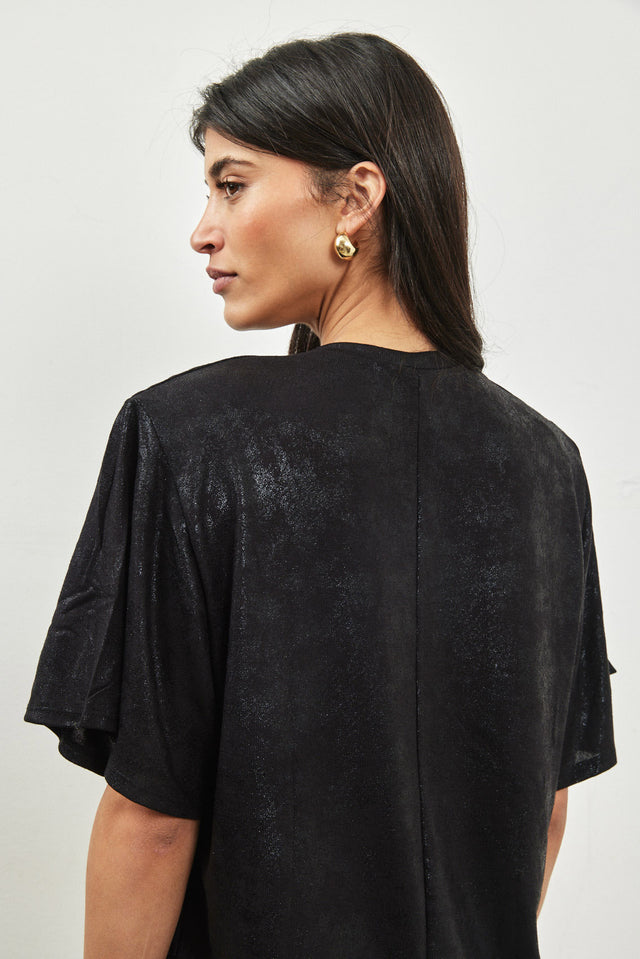 חולצת ריב ספיריט גליטר שרוולי פעמון כריות נשלפות שחורה