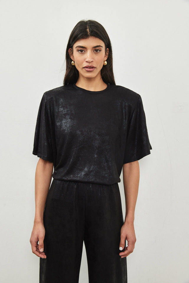 חולצת ריב ספיריט גליטר שרוולי פעמון כריות נשלפות שחורה