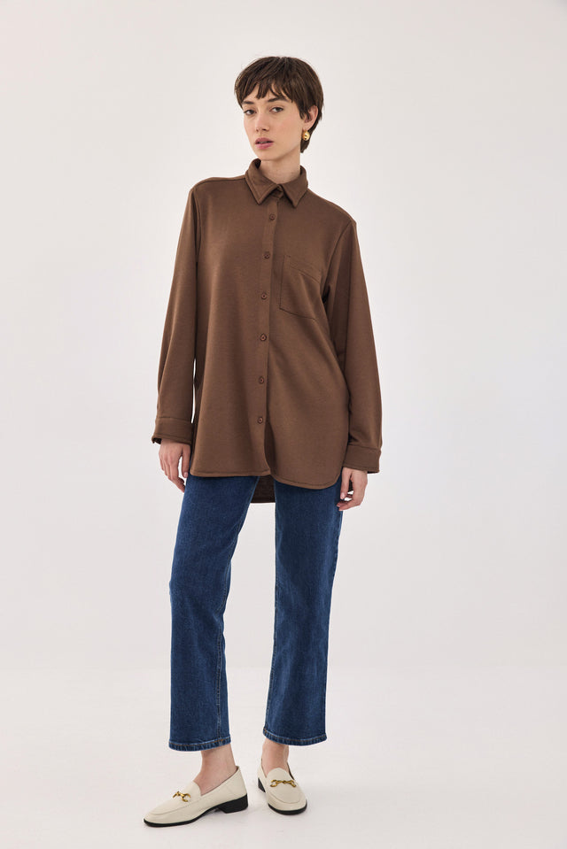 חולצה מכופתרת ברנדי פרנץ' טרי חומה