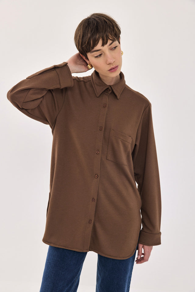 חולצה מכופתרת ברנדי פרנץ' טרי חומה