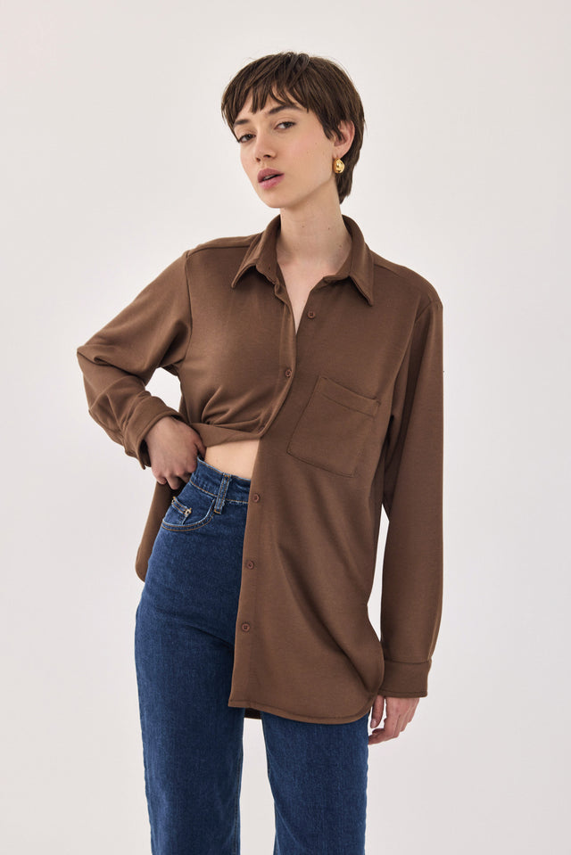 חולצה מכופתרת ברנדי פרנץ' טרי חומה