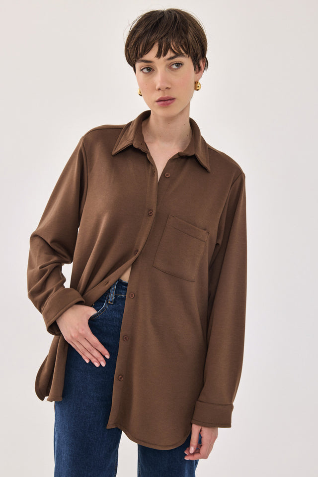 חולצה מכופתרת ברנדי פרנץ' טרי חומה