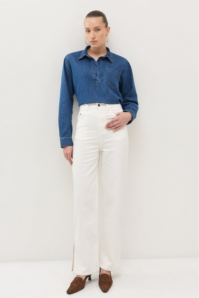 מכנסי ג'ינס גולדי ארוך דיטייל מפתח צדדי לבן