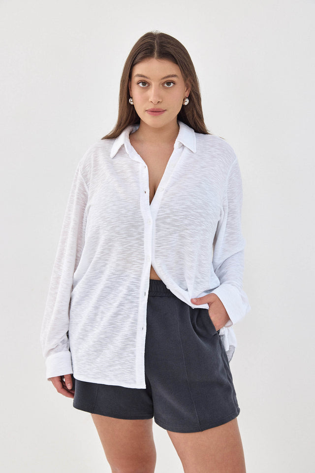 חולצה מכופתרת מקיאטו ארוכה קאמל