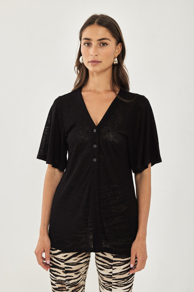 חולצת נינה מכופתרת שחורה קצרה