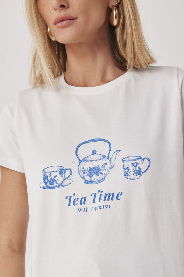 חולצת T פורצלן שרוול קצר לבנה