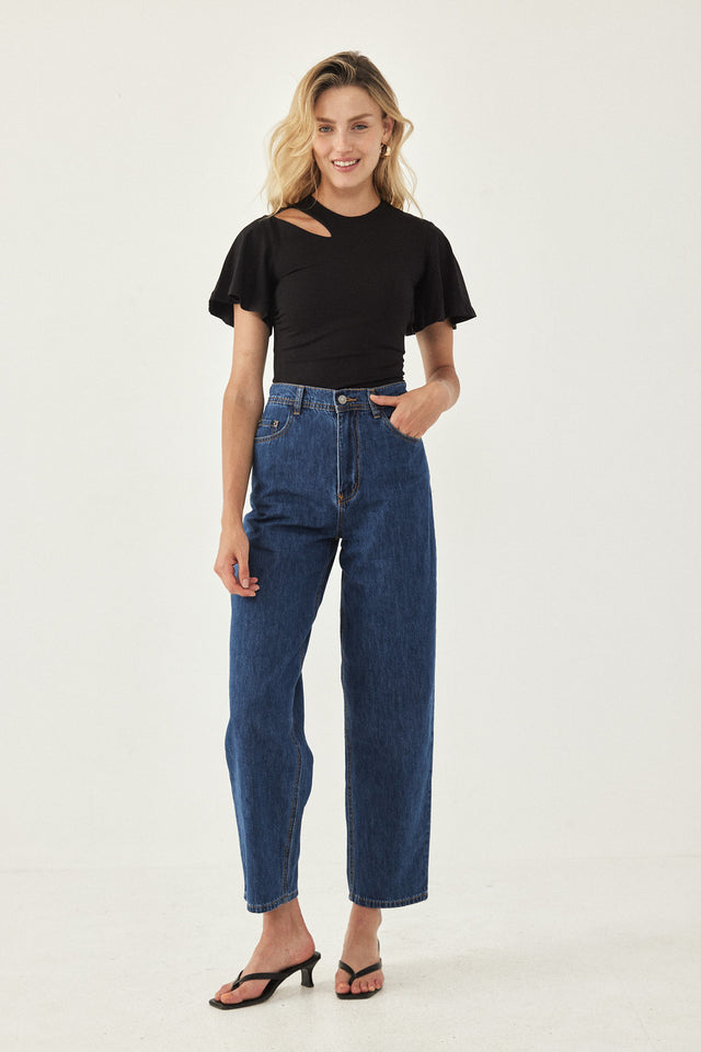 בגד גוף שחור קאט-אאוט שרוולי פעמון יאנה