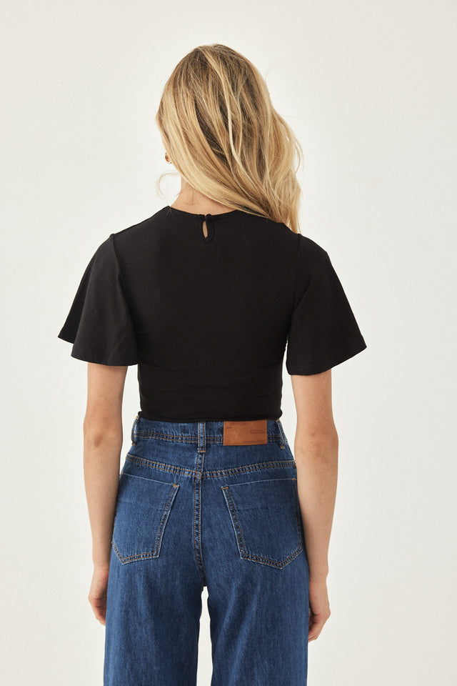 בגד גוף שחור קאט-אאוט שרוולי פעמון יאנה