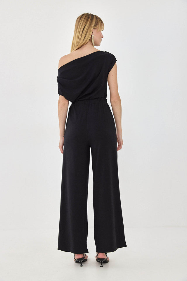 אוברול אוף שולדר לואיס אסימטרי כיווצים כתף אחת שחור