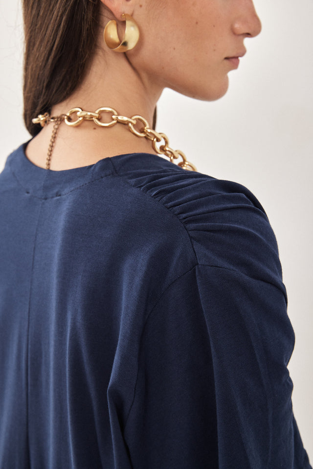 שמלת וי יולי כותנה מקסי כחול נייבי