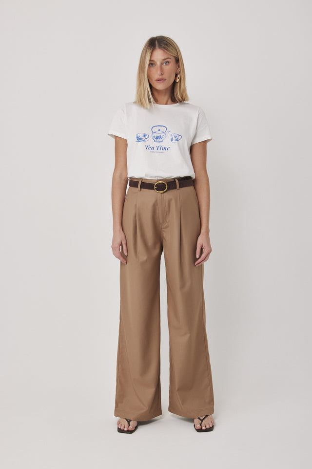 מכנסי פרצל מחוייטים מתרחבים קאמל