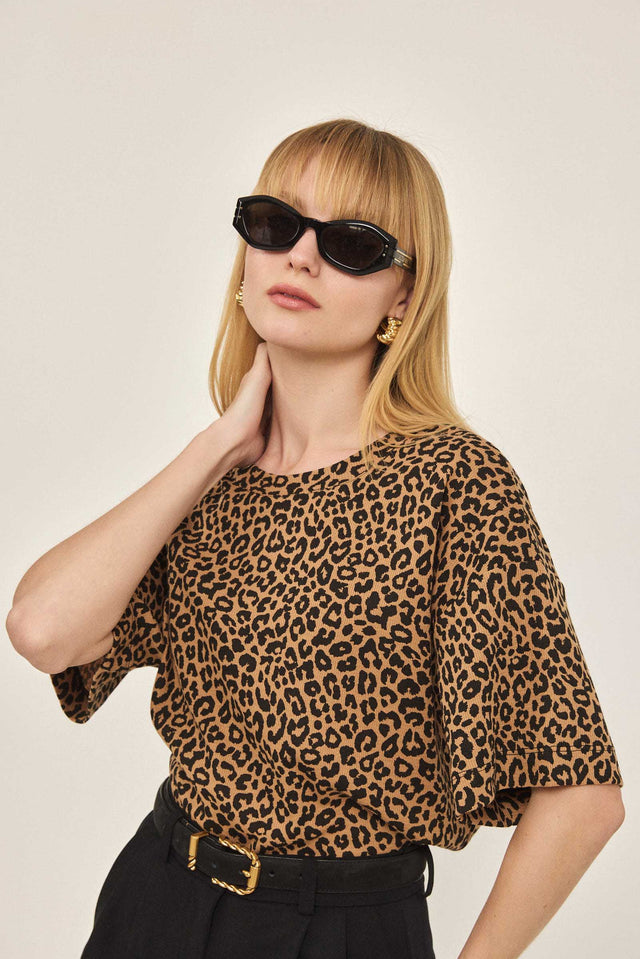 חולצה T וופל קצרה מנומרת